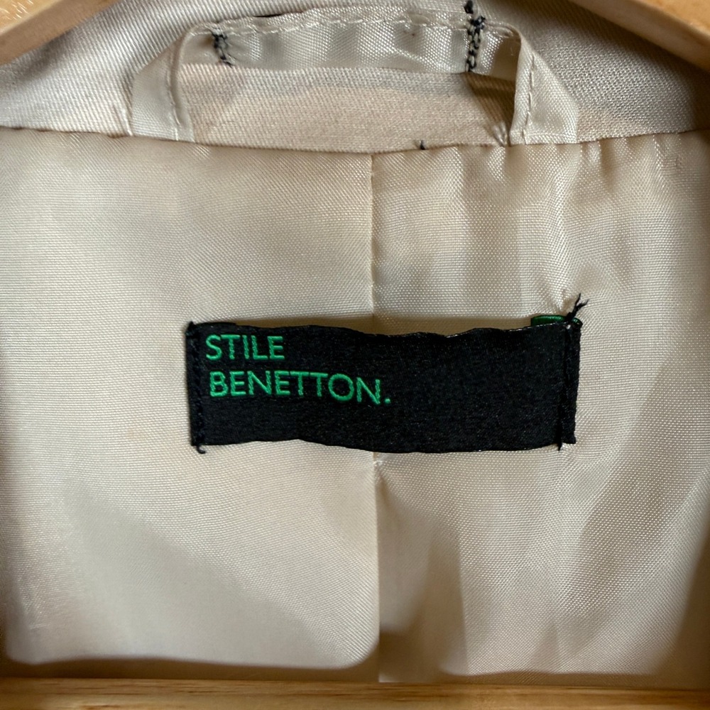Stile Benetton Womens Beige Cotton Blend Two Button Tailored Blazer Jacket Sz 10 - Picture 4 of 10